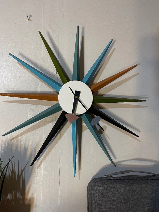 George Nelson Other - Mid-Century Starburst Wall Clock in Teal, Olive, Mustard & Black